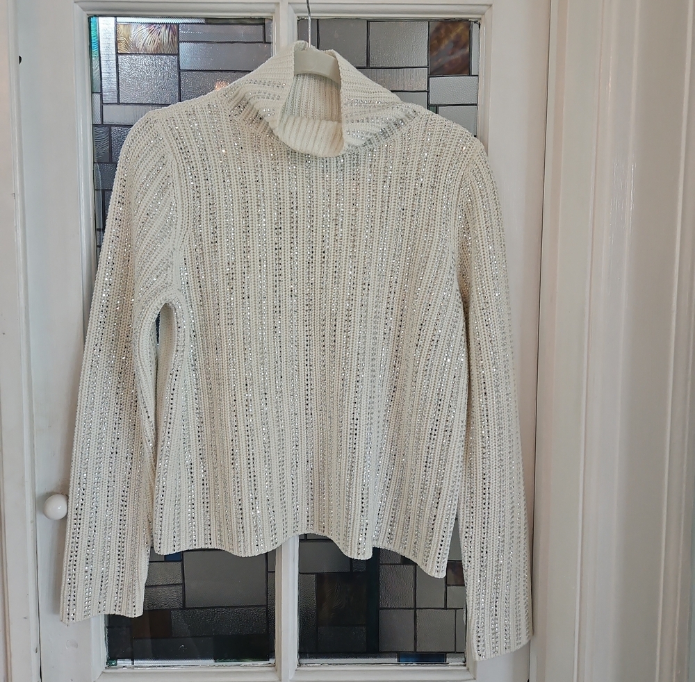INC International Concepts Cream Sparkle Turtleneck Sweater